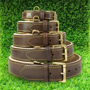 GENUINE LEATHER Dog Collar with Heavy Duty Adjustable Padded Collar